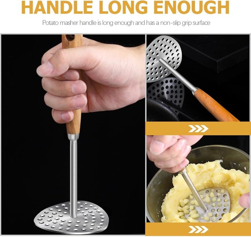 Wooden Handle 304 Stainless Steel Potato Masher Kitchen Tool - Image 3